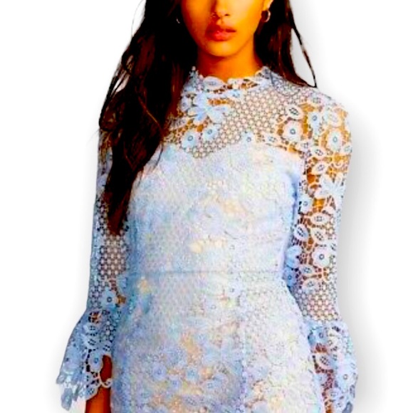 New Free People La Spezia XS Blue Floral Crochet Lace Midi Dress - Picture 4 of 6